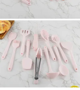 Mini Silikon Küchenhelfer Set 12-teilig rosa Pfannenwender Schneebesen hitzebeständig