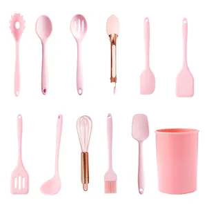 Mini Silikon Küchenutensilien Set 12-teilig rosa Kochlöffel Pfannenwender Schneebesen