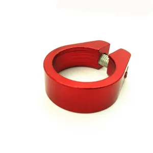 Red aluminum alloy bicycle seatpost clamp single bolt mountain bike saddle tube clip main