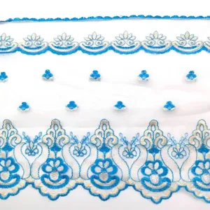 Blue white water soluble lace trim detail embroidery pattern fabric accessory DIY sewing craft