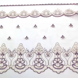 Exquisite 32cm water-soluble lace trim embroidery fabric for clothing, curtains and home decor.
