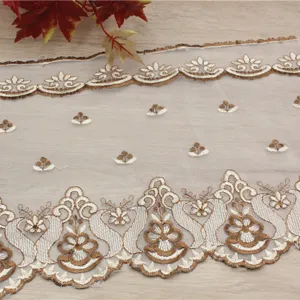Water-soluble lace trim embroidered fabric for clothing accessories, curtains and tablecloths.