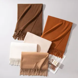 Einfarbiger Strickschal mit Fransen Winter warmer langer Schal Umhang fuer Damen weich Herbst