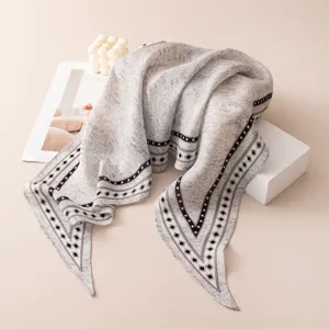 Silk wool diamond scarf spring summer elegant neckerchief versatile women fashion accessory