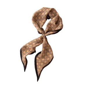 Silk wool skinny scarf for women, elegant diamond lattice pattern, chic neck twilly for spring and summer.