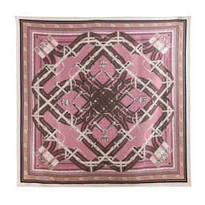 Luxury silk wool large square scarf with elegant equestrian belt print and classic paisley border.