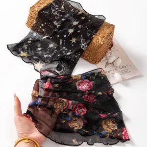 Summer sheer mesh false collar neck gaiter women breathable stylish floral scarf main view