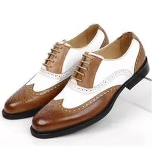 Ανδρικά δίχρωμα δερμάτινα παπούτσια brogue με κορδόνια για επίσημη επαγγελματική χρήση και στυλ