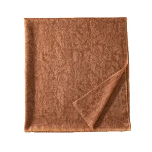 Luxurious brown cashmere jacquard scarf shawl, soft and warm autumn winter accessory.