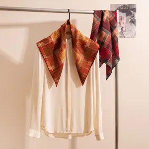 Women Silk Wool Blend Square Scarf Vintage Printed Fashion Neck Scarf Elegant Hand Rolled Edge Decorative Head Scarf
