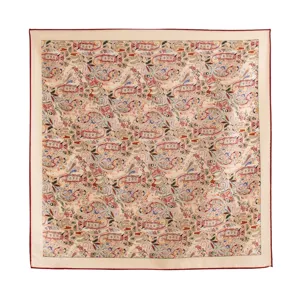 Classic vintage paisley print silk wool square scarf for women, elegant warm neckerchief.