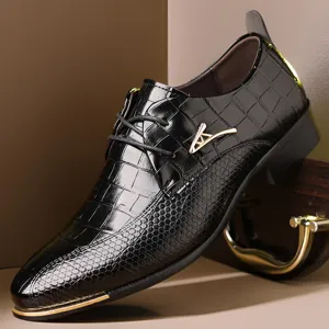 Men black dress shoes pointed toe business formal shoes crocodile pattern leather footwear