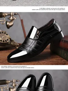 Men's British style business formal leather shoes with stylish zipper and breathable design.