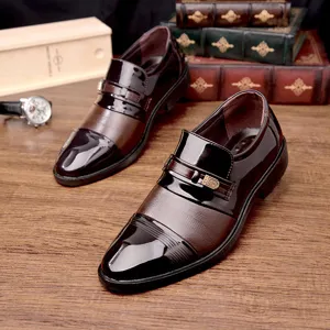 Herren Anzugschuhe Business Freizeit Lackleder Kontrast Farbe Schnalle Detailansicht