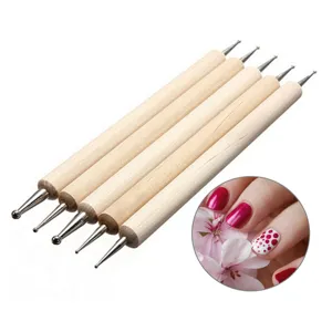 Nail Art Dotting Pennen Houten Handvat Roestvrij Staal Dubbelezijdige Sculptuur Gereedschap Voor DIY Klei Ambacht Manicure