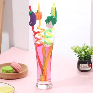 Vegetable Shape Hard Plastic Drinking Straws Cartoon Fruit Spiral Smoothie Straws For Party Bar Drinkware