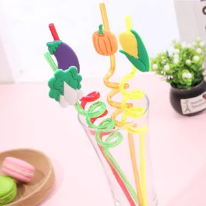 Cute cartoon vegetable shape spiral hard drinking straw set for party bar cold drinks.