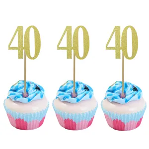 Gold glitter number 40 cake topper for 40th birthday party celebration and dessert decoration