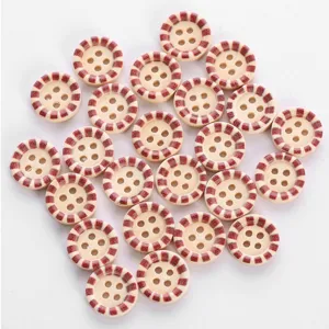 Printed wooden buttons set, colorful stripe design, cute 4-hole sewing buttons for kids.