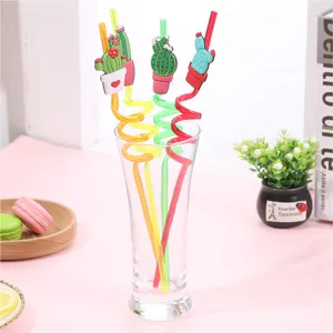 Set de pajitas para beber rizadas de silicona cactus lindo coloridas plástico fiesta niños