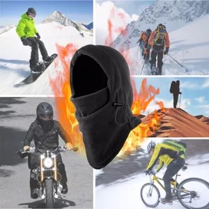 Winter thermische fleece bivakmuts winddicht buiten fietsen ski gezichtsmasker zwart cap