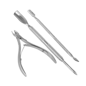 Professional Stainless Steel Nail Cuticle Nipper Pusher And Fork Three Piece Set Manicure Care Tool