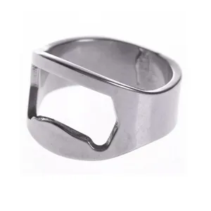 Stainless steel ring bottle opener detail, portable finger beer opener tool for daily use.