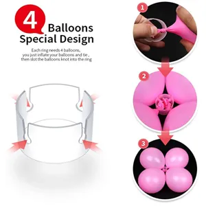 Plastic balloon clips for arch decoration, durable white ring connector for party balloons setup.
