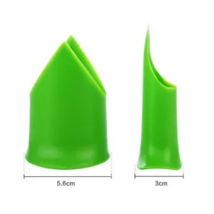Green silicone vegetable and chili corer tool detail view showing dimensions 5.6cm and 3cm.