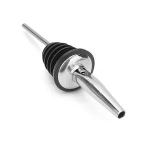 Stainless steel wine pourer bottle stopper with rubber seal for bar tools and kitchen use.