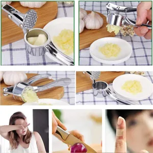 Zinc alloy manual garlic press kitchen tool designed for easy garlic mincing and food prep.