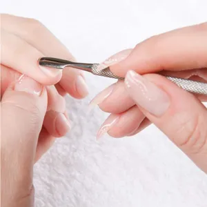 Stainless steel cuticle pusher double ended nail cleaner professional manicure tool.