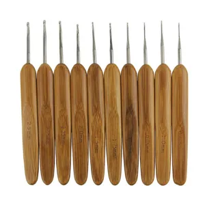 10pcs carbonized bamboo handle crochet hooks set, 13cm metal needle craft knitting tool
