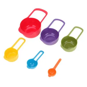 Colorful plastic measuring cups spoons set 6 pieces kitchen baking tools for cooking