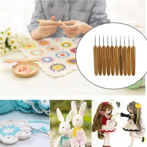 Carbonized bamboo handle metal crochet hook set 13cm 10 pieces diy craft knitting tools