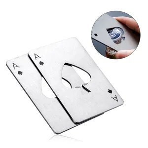Stainless steel ace of spades credit card bottle opener, portable metal beer opener tool.