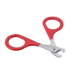 Red handle pet nail clippers for cats and small dogs stainless steel blade grooming tool detail