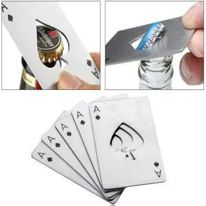Stainless steel ace of spades credit card bottle opener, creative metal poker tool.