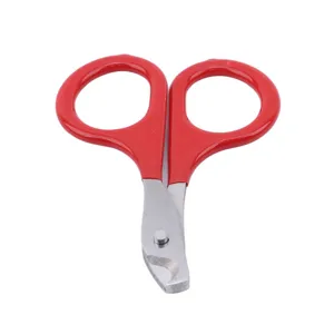 Detailed view of pet nail clippers with red handles and stainless steel blades for cats dogs.