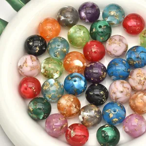 Perles Rondes en Résine à Feuille d'Or Lustre de Coquille pour Création de Bijoux DIY Stylo Perlé Chaîne de Téléphone Accessoires