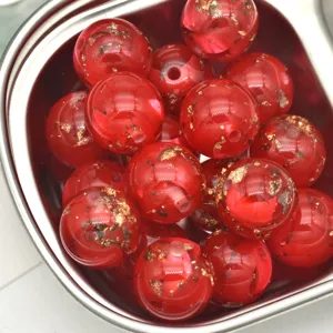 Perles en resine feuille d or rouge 16mm pour bijoux DIY, effet perle accessoires ronds.