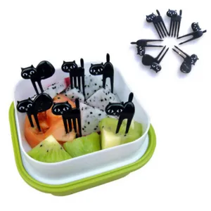 Black Cat Fruit Fork Plastic Bento Decorative Picks Animal Food Picks For Kids Party Kitchen Dining Tableware