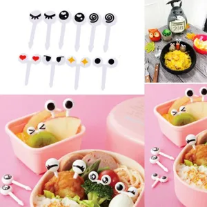 Süße Cartoon Augen Fruchtgabeln Kunststoff Kinder Bento Box Essen Picks Dekorative Mini Obst Zahnstocher Geschirr