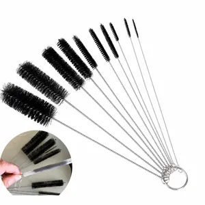 Cepillo de Limpieza de Nailon Mango de Acero Inoxidable Limpiador de Botellas de Paja Multifuncional Equipo de Limpieza Doméstico Flexible