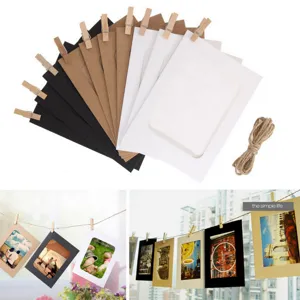 Ensemble de Cadres Photo en Papier DIY Cadres Muraux Avec Corde de Chanvre et Clips en Bois Pour Décoration