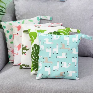 Portable Baby Hanging Diaper Storage Bag Waterproof Canvas Crib Organizer Cute Cartoon Print Nursery Storage Pouch