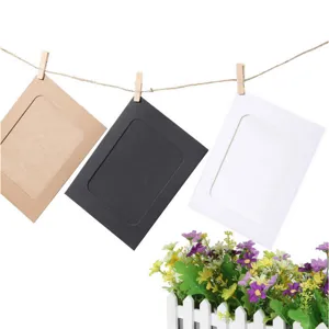 Cadre photo en papier DIY à suspendre kraft noir blanc avec pinces et corde de jute