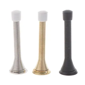 Stainless Steel Spring Door Stopper Heavy Duty Wall Mounted Door Stop with Rubber Buffer Tip for Home Bedroom Office