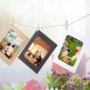Kit de cadre photo en papier DIY avec corde de chanvre et clips en bois pour décoration murale