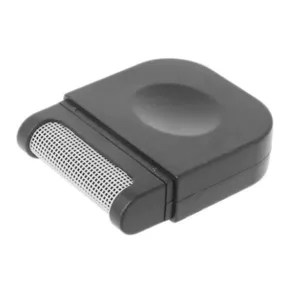 Black portable manual fabric shaver detail shot, compact lint remover for clothes and sweaters.